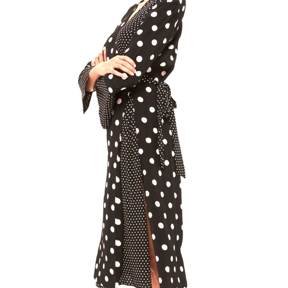Top Shop Black And White Mixed Print Polkadot Wrap Dress
